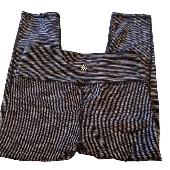 ATHLETA Energy Chaturanga Gray Black Stripe Cropped Leggings - Picture 2 of 5